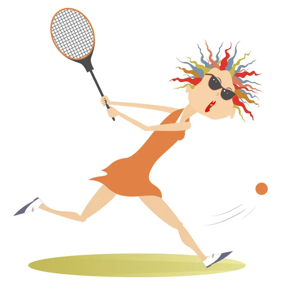 Eine Junge Frau Spielt Tennis Hübsche Junge Frau Mit Sonnenbrille — Stockvektor