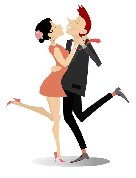 Dans eden genç çift çizimi. Romantik dansçı kadın ve erkek beyazlar içinde.