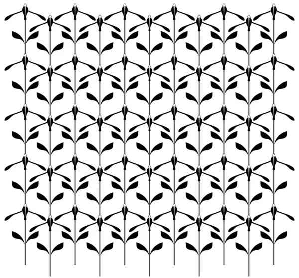 无缝图案 植物黑色 无缝线背景设计用花卉 — 图库矢量图片