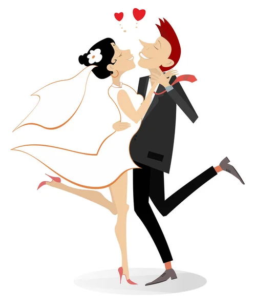 Dancing Married Wedding Couple Illustration Heart Symbol Dancing Happy Man — Stock Vector