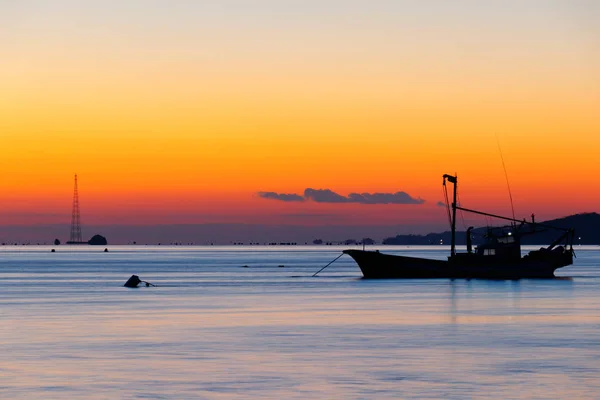 Anchored sea fishing boat. sunset and fishing boat. korea west sea. Ganghwa-gun, Incheon, Republic of Korea.