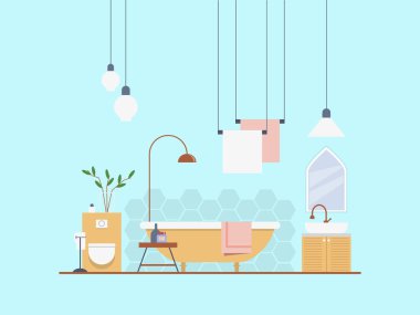 İç banyo ve modern bir tarzda taulet. Vektör düz görüntü.