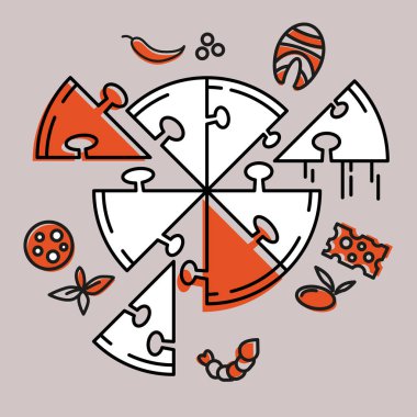Pizza bulmaca. Pizza kendini topla. Simge. Kavramı