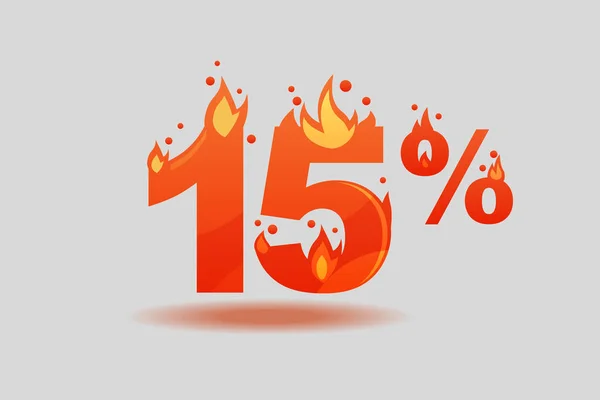 15% de desconto, números em chamas —  Vetores de Stock