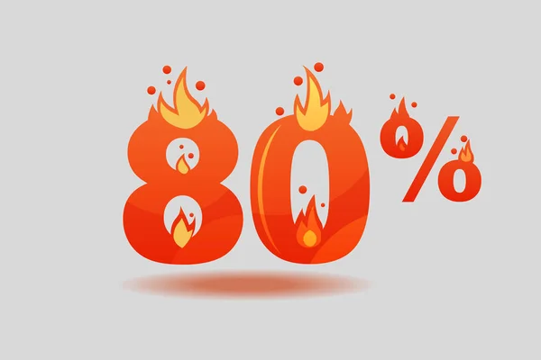 80% de desconto, números em chamas —  Vetores de Stock