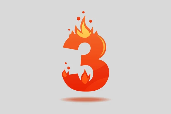 Nummer tre med röda flammor och gnistor — Stock vektor