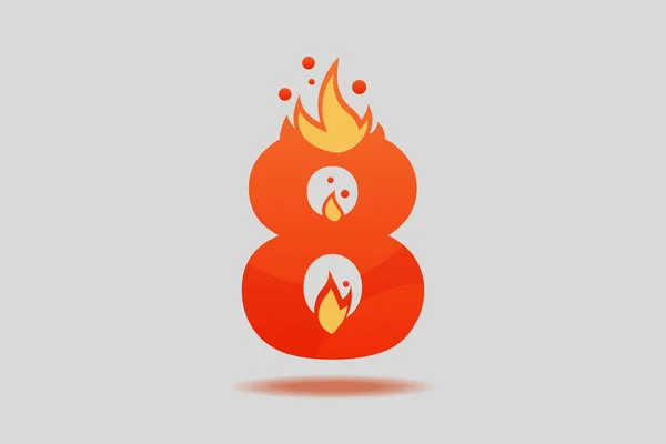 Nummer acht mit roten Flammen und Funken — Stockvektor