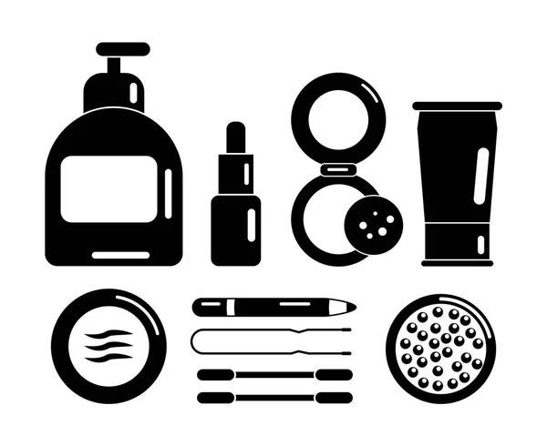 Ensemble des icônes noires cosmétiques pour le visage — Image vectorielle