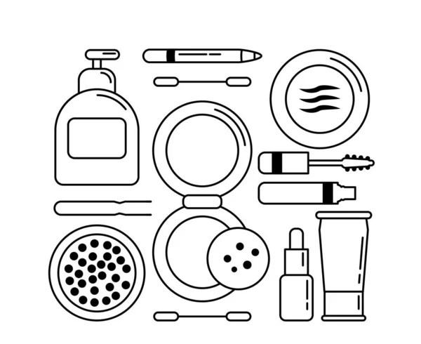 Set of monochrome icons cosmetics for face — Stock Vector