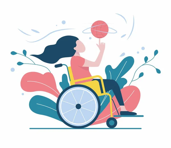 Meisje in een rolstoel speelt bal — Stockvector