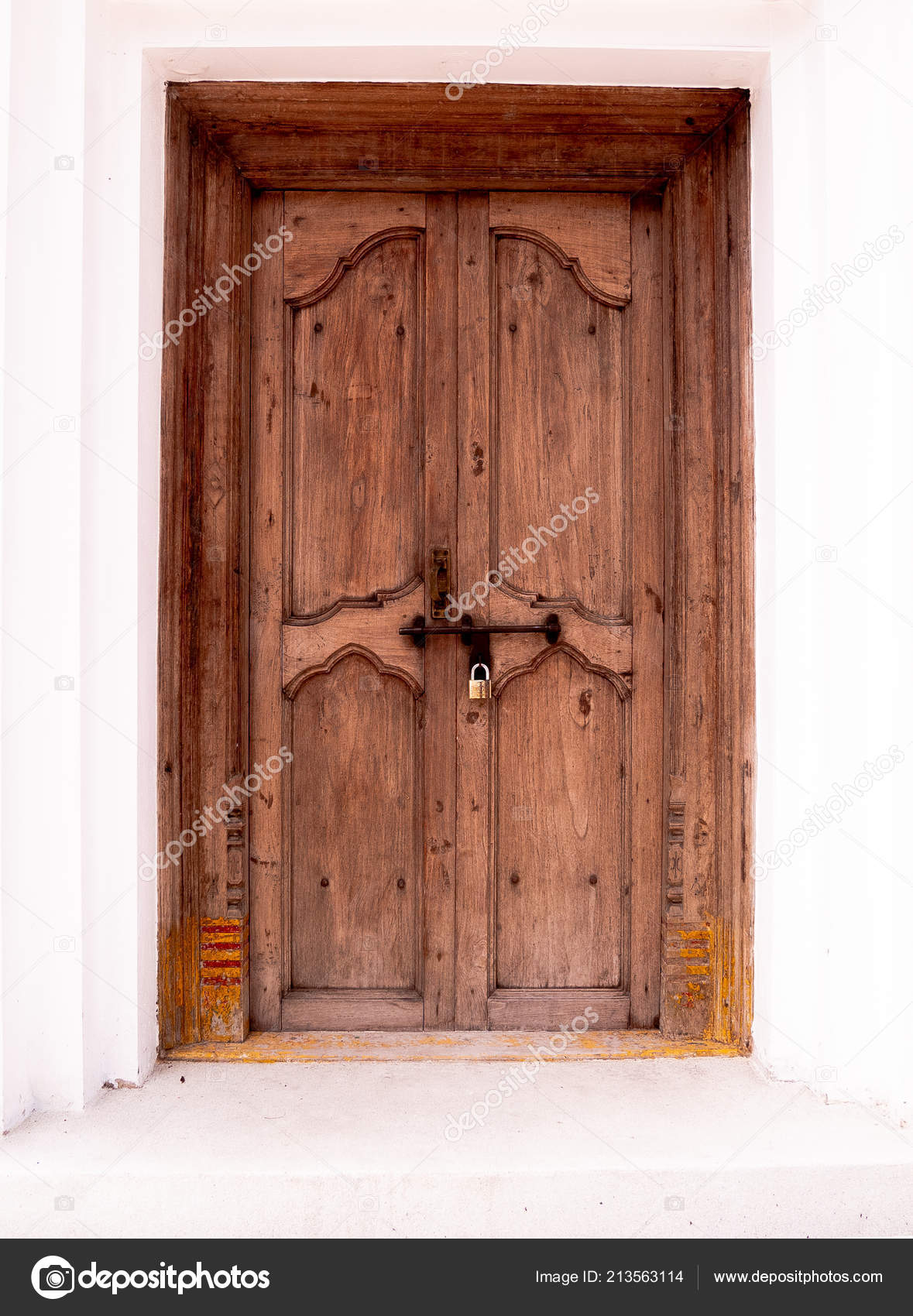 Wood Texture Old Wood Door White Isolate Wall Backgroud Closed