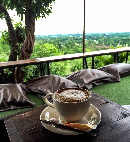 Nahaufnahme Einer Köstlichen Tasse Kaffee Tasse Kaffee Essen Latte Landschaften — Stockfoto