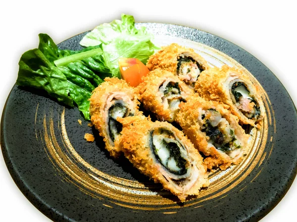Fried Tempura Makis Filled Fish Cheese Seaweeds Warm Sushi Roll — Stock Photo, Image