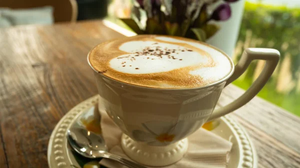 Warme Koffie Een Kopje Warme Koffie Espresso Koffie Biscuit Houten — Stockfoto
