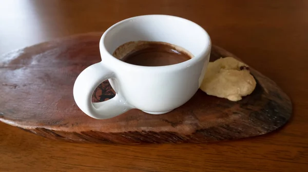 Hot Kopi Secangkir Kopi Panas Espresso Kopi Dan Biskuit Atas — Stok Foto
