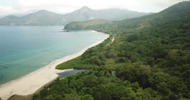 Αεροφωτογραφία Πάνω Από Δάσος Mata Atlantica Έως Την Παραλία Castelhano — Αρχείο Βίντεο