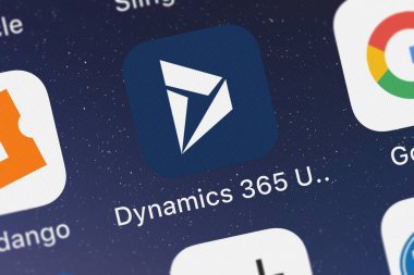 London, Büyük Britanya - 29 Eylül 2018: simge bir iPhone mobil App Dynamics 365 Unified Ops Microsoft Corporation.