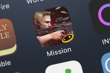 London, Büyük Britanya - 29 Eylül 2018: The Mission: imkansız - haydut ulus bir iphone ekranında Glu Oyunlar Inc mobil uygulaması.
