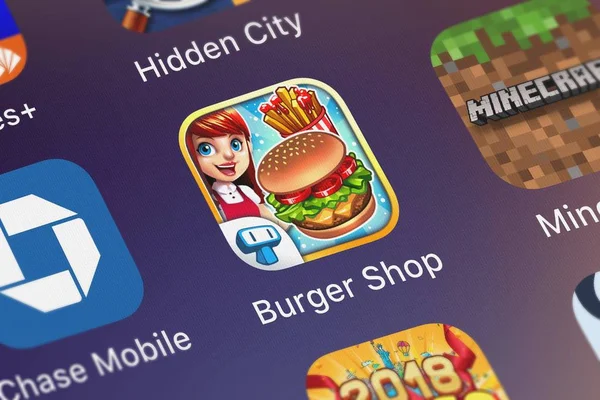 ハンバーガー ショップ Tapps Informao Ltda からファーストフード店レストラン マネージャー ゲーム携帯アプリのロンドン イギリス 2018 — ストック写真