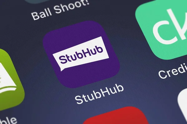 London, Büyük Britanya - 29 Eylül 2018: Screenshot-in hareket eden app Stubhub - mobil etkinlik biletleri Stubhub Inc..