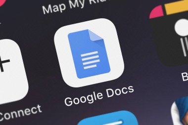 London, Büyük Britanya - 29 Eylül 2018: Screenshot-in Google Dokümanlar: Sync, Düzenle, bir iphone üzerinde Google, Inc. simgesinden Share mobil uygulaması.