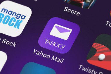 London, Büyük Britanya - 29 Eylül 2018: yakın çekim çekim Yahoo'nun popüler uygulaması Yahoo posta.