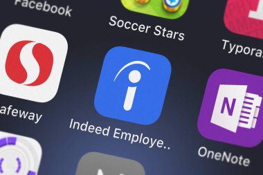London, United Kingdom - September 29, 2018: Close-up shot of Indeed Inc.'s popular app Indeed Employer. clipart