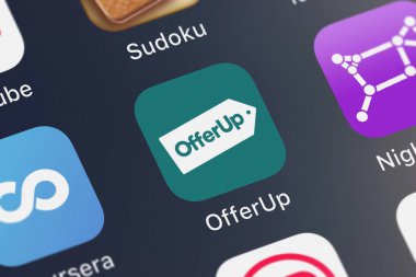 London, Büyük Britanya - 29 Eylül 2018: Close-up Offerup - satın almak. Satmak. Basit. Offerup Inc. simgesinden bir iphone üzerinde.