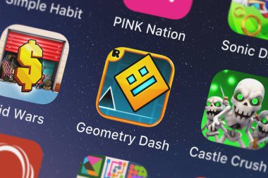 London, Büyük Britanya - 29 Eylül 2018: simge bir iPhone mobil App geometri Dash Robtop Oyunlar Ab üzerinden.