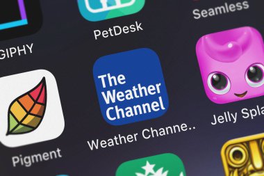 London, Büyük Britanya - 29 Eylül 2018: yakın çekim shot Weather Channel: Weather Channel Interactive tahmin uygulama simgesi bir iphone üzerinde.