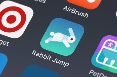 London, Büyük Britanya - 29 Eylül 2018: tavşan atlama hareket eden app--dan Ketchapp üstünde an iphone perde.