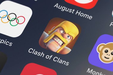 London, United Kingdom - September 29, 2018: The Clash of Clans mobile app from Supercell on an iPhone screen. clipart