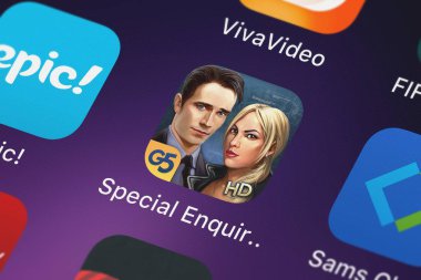 London, Büyük Britanya - 29 Eylül 2018: yakın çekim çekim özel sorgu ayrıntı: el G5 Entertainment Ab bu yayınları Hd mobil app. 