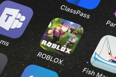 London, United Kingdom - September 29, 2018: Close-up shot of the ROBLOX application icon from Roblox Corporation on an iPhone. clipart
