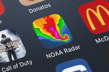 London, Büyük Britanya - 29 Eylül 2018: simge mobil App Noaa Radar - Hava uyarıları. bir iphone üzerinde Impala Studios.