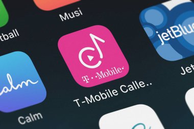 London, Büyük Britanya - 29 Eylül 2018: yakın çekim çekim T-Mobile'nın popüler uygulaması T-Mobile Callertunes.