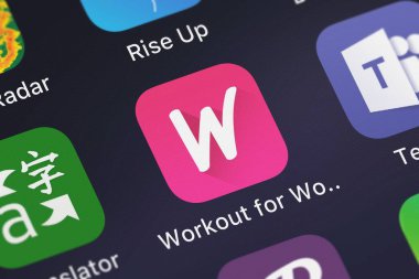 London, Büyük Britanya - 29 Eylül 2018: ekran görüntüsü, hızlı Builder Limited'ın mobil app kadınlar için egzersiz: Fitness App.