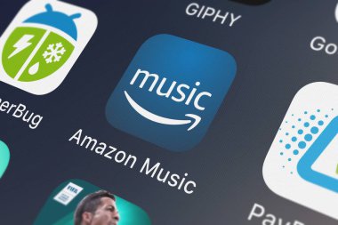 London, Büyük Britanya - 29 Eylül 2018: ekran görüntüsü Amzn Mobile Llc simgesi bir iphone üzerinde Amazon müzik mobil uygulaması.