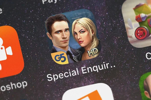 London, Büyük Britanya - 29 Eylül 2018: yakın çekim çekim özel sorgu ayrıntı: el G5 Entertainment Ab bu yayınları Hd (Full) mobil app. 