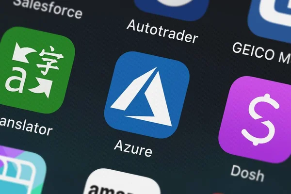 London, Büyük Britanya - 29 Eylül 2018: yakın çekim çekim bir iphone üzerinde Microsoft Corporation'dan gelen Microsoft Azure uygulama simgesi.