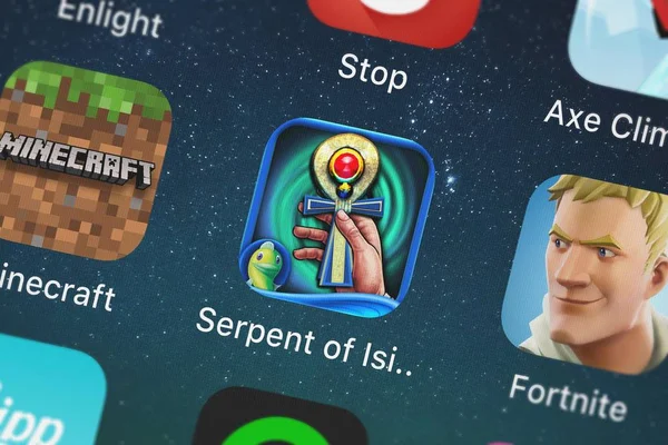 stock image London, United Kingdom - September 29, 2018: Close-up shot of the Serpent of Isis: Your Journey Continues application icon from Big Fish Games, Inc on an iPhone.