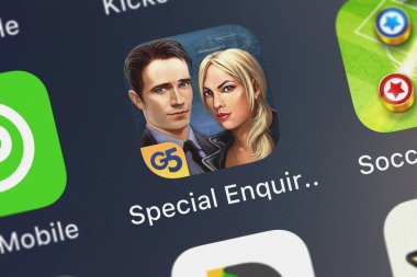 London, Büyük Britanya - 29 Eylül 2018: özel sorgu ayrıntı: el G5 Entertainment Ab üzerinden yayınları (tam) mobil app üstünde an iphone perde. 