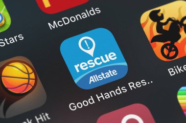 London, Büyük Britanya - 29 Eylül 2018: ekran görüntüsü, Allstate, sigorta şirketinin mobil app iyi eller kurtarma.