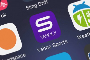 London, Büyük Britanya - 29 Eylül 2018: simge mobil App Yahoo spor: puanları haber--dan Yahoo bir iphone üzerinde.