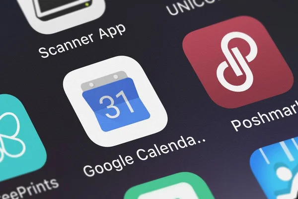 London, Büyük Britanya - 29 Eylül 2018: yakın çekim çekim Google Takvim: zaman planlayıcısı mobil uygulaması Google, Inc..
