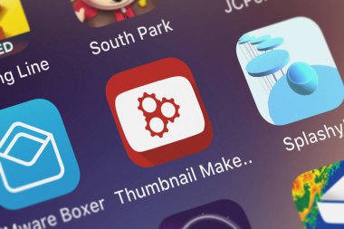 London, Büyük Britanya - 30 Eylül 2018: küçük resim Maker Banner Maker mobil app Peter Smith bir iphone ekranında.