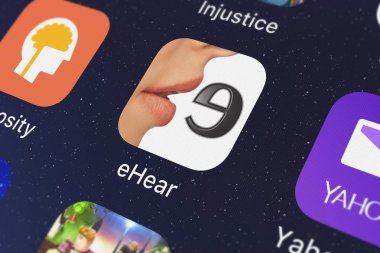 London, Büyük Britanya - 29 Eylül 2018: yakın çekim çekim Mea Mobile'nın popüler uygulaması ehear - dinleme yardım.