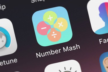 London, Büyük Britanya - 29 Eylül 2018: yakın çekim çekim Joseph Merrill numarası Mash uygulama simgesini bir iphone üzerinde.