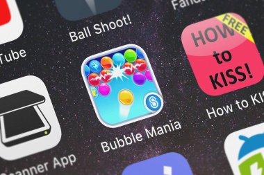 London, Büyük Britanya - 29 Eylül 2018: simge iPhone mobil App kabarcık Mania Storm8 Studios.