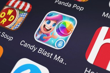 London, Büyük Britanya - 29 Eylül 2018: yakın çekim shot şeker patlama Mania mobil App Storm8 Studios.